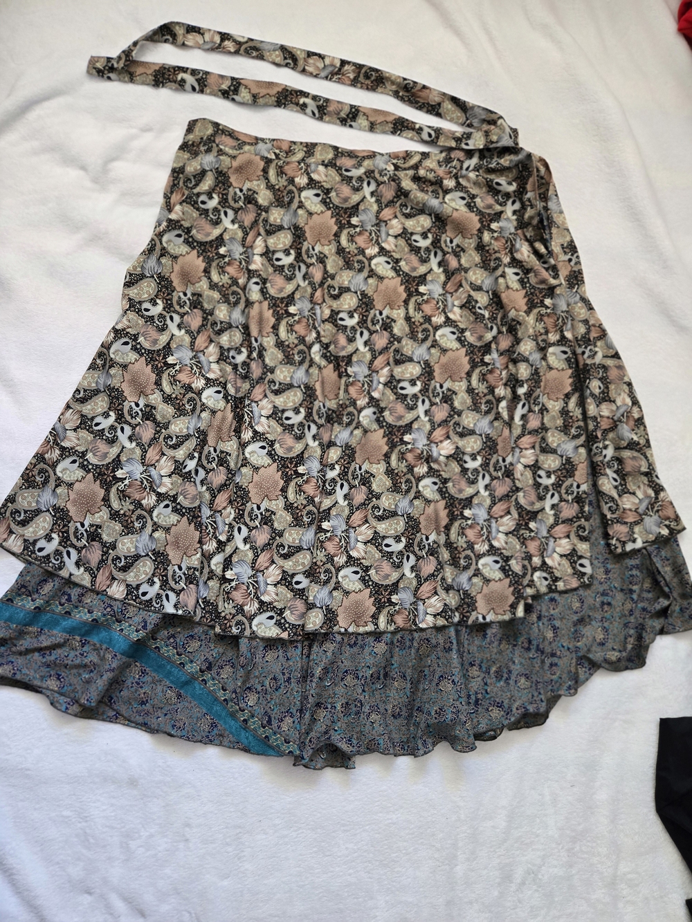Reversible Paisley-Print Layered Midi Wrap Skirt